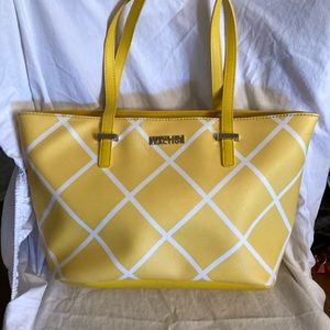 Vinyl yellow and white tote